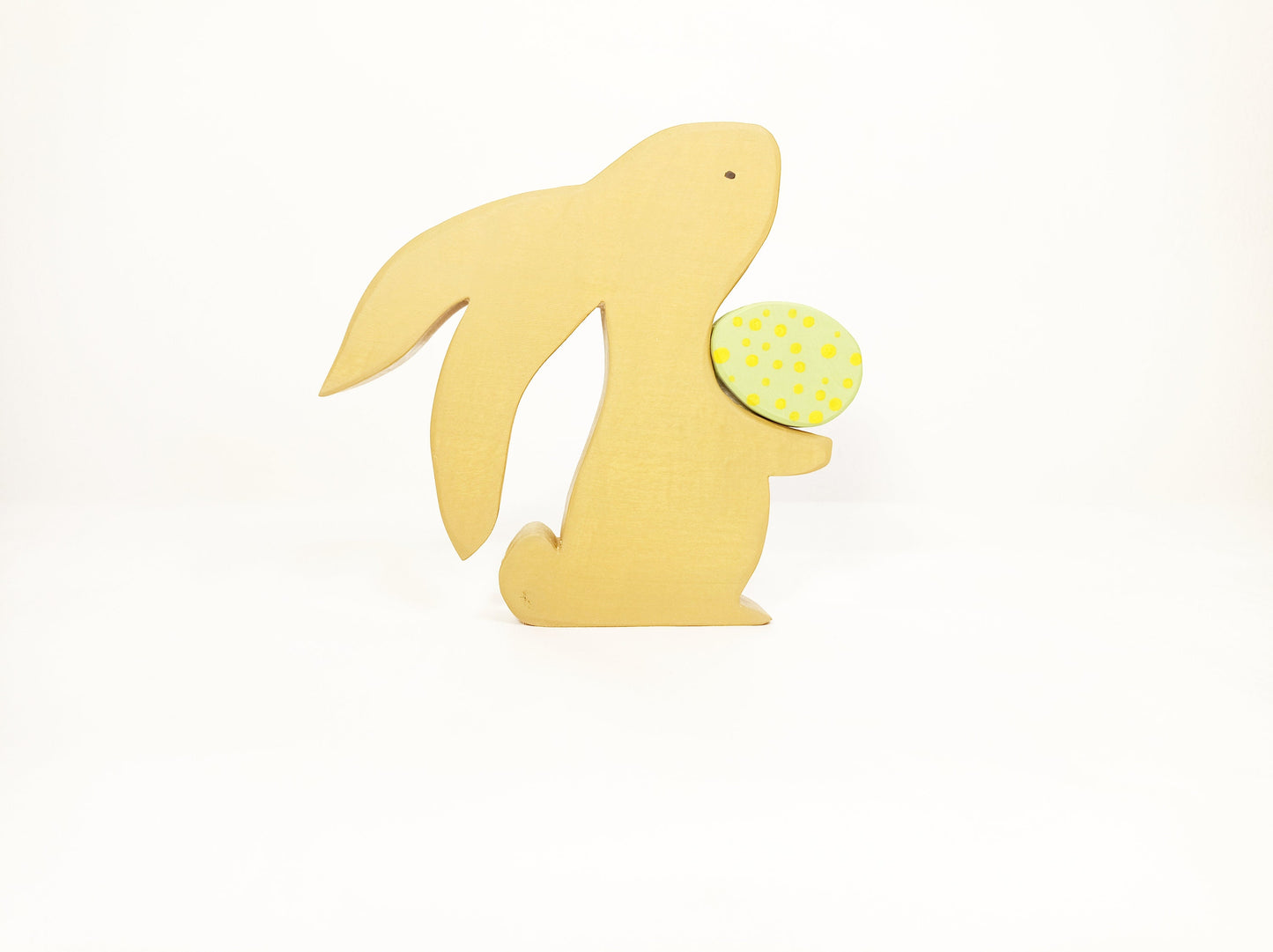 Bunny with green Easter egg wooden toy decoration