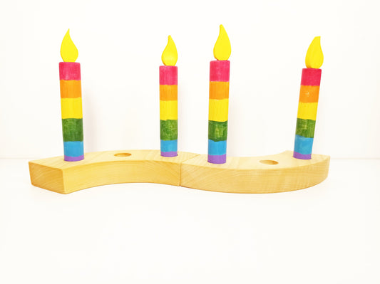 Wooden rainbow candles celebration birthday ring ornament, waldorf birthday candles, advent spiral wooden candle set, waldorf birthday