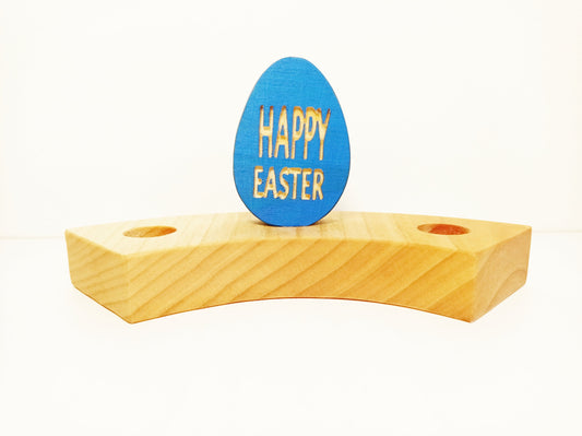 Happy Easter blue egg celebration ring ornament, birthday ring decoration, waldorf seasonal table decoration, waldorf wooden ornaments