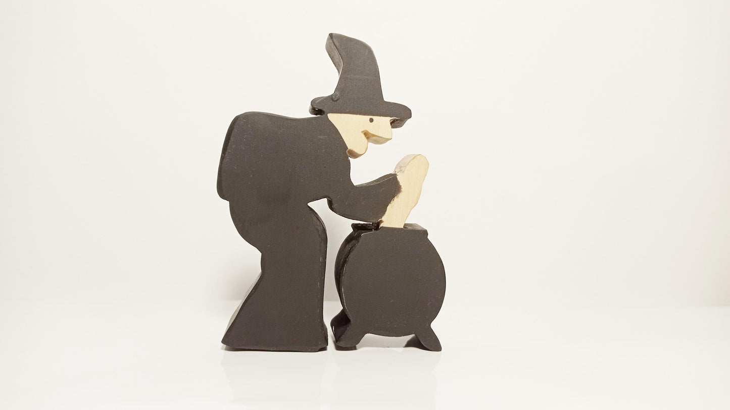 Witch wooden toy, witch figurine, witch toy, halloween decoration, waldorf inspired wooden toy witch, handmade wooden toys, halloween toy