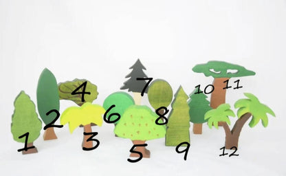 Trees wooden forest toy set, wooden trees, wooden play scenes, imaginative play, waldorf trees, gift for kids, forest play set, pretend play