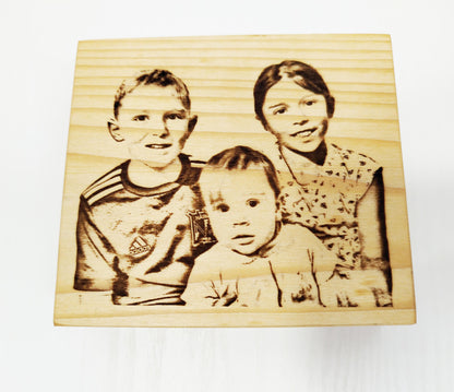 Wood portrait, photo on wood, burned wood photo,  wood family portrait, anniversary gift, gift for her, mother's day gift, gift for dad