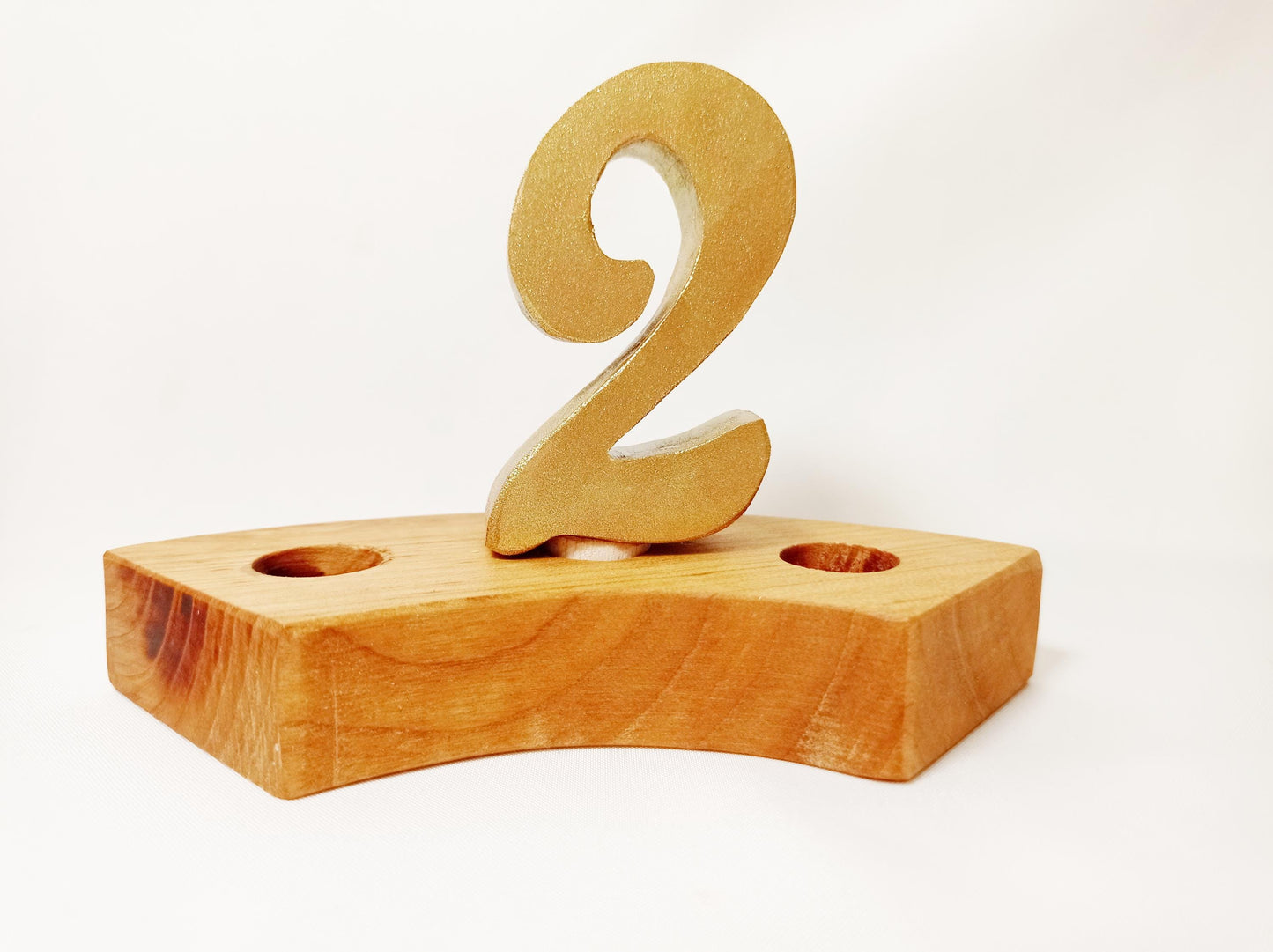 Golden number 2 celebration ring ornament, birthday ring ornament number, waldorf wooden birthday decor, birthday tradition, advent spiral