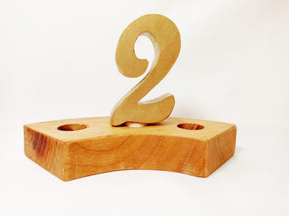 Golden number 2 celebration ring ornament, birthday ring ornament number, waldorf wooden birthday decor, birthday tradition, advent spiral