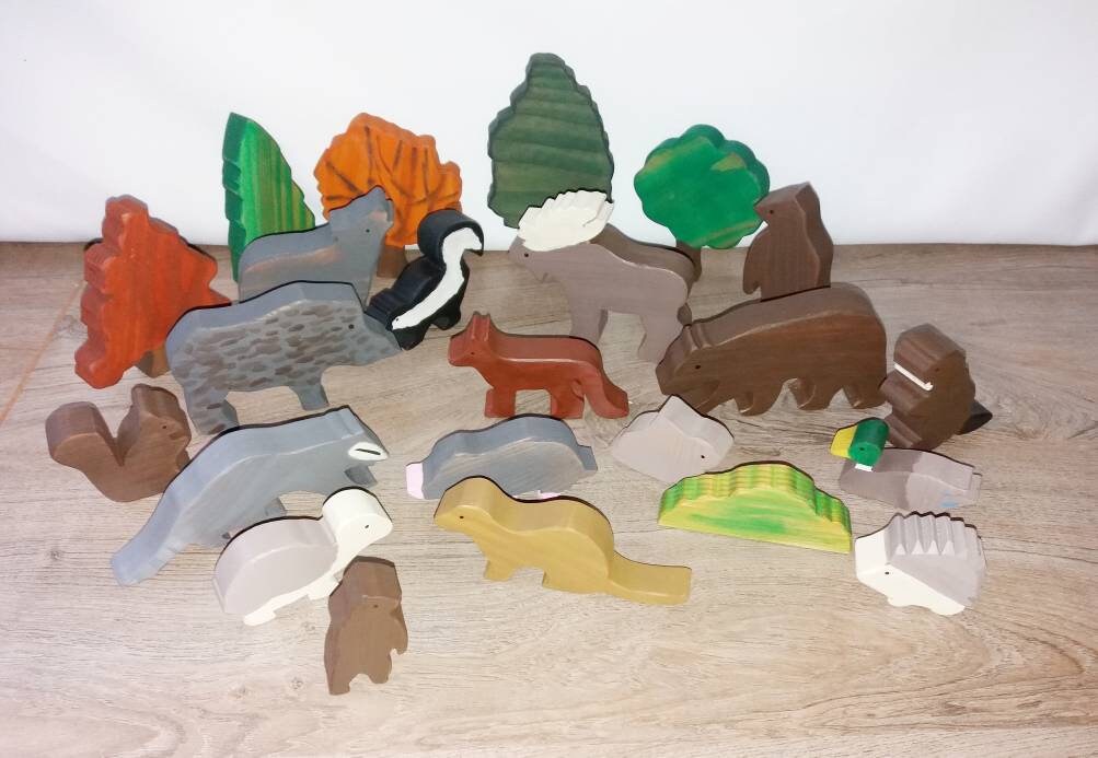 woodland animals set, set of 4 woodland animals of choice, wooden animals, pretend play, open ended toy, waldorf  animals, gift for kids