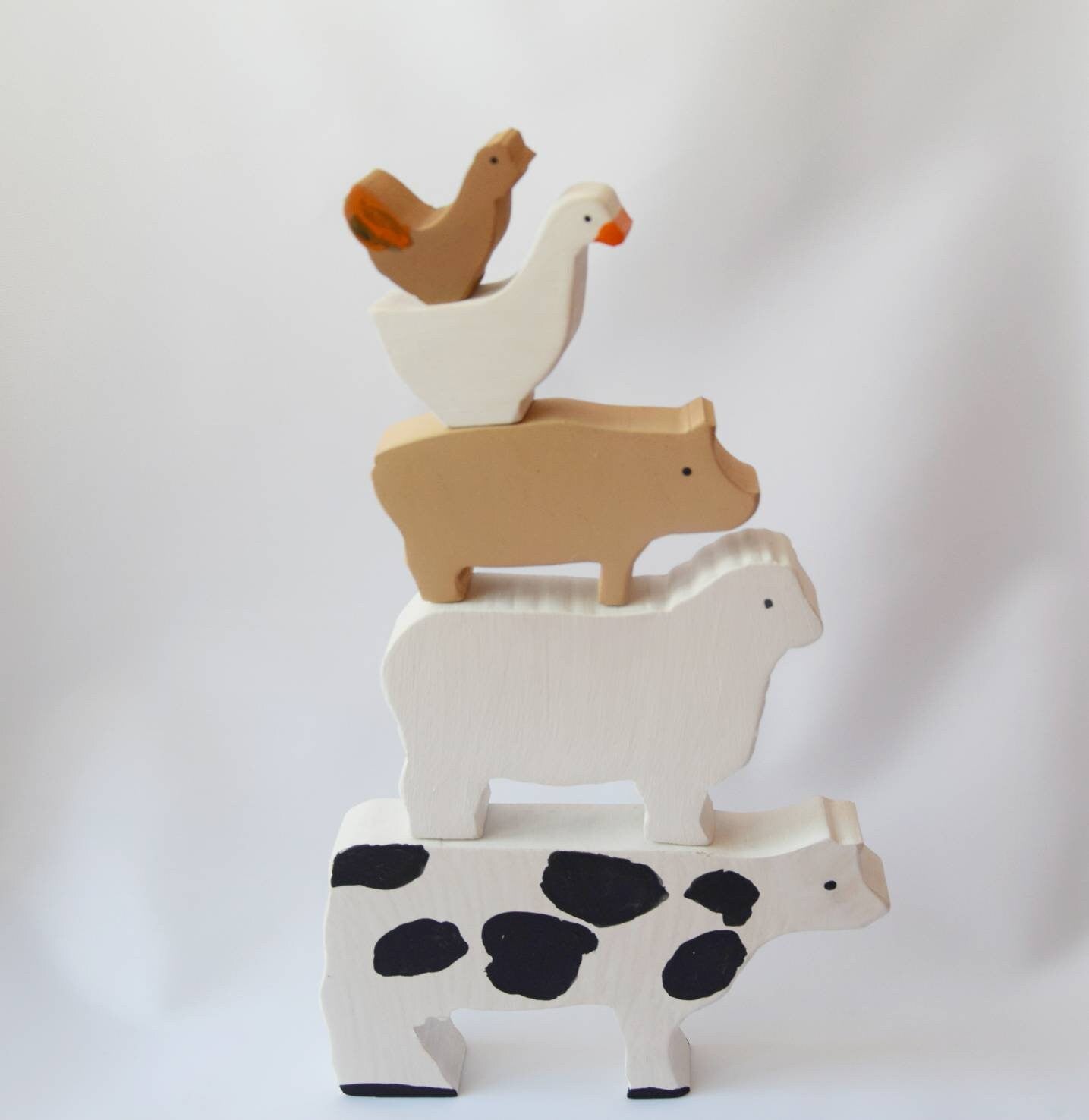 Wooden stacker animals toy, painted stacking animals, balance toy, balancing animals, farm animals toy, waldorf wooden toy, wooden toy set
