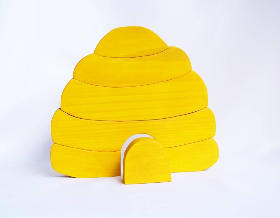 Bee hive wooden toy stacker, waldorf inspired bee hive stacker, gift for kids, wooden stacking balance toy, christmas gift for toddlers