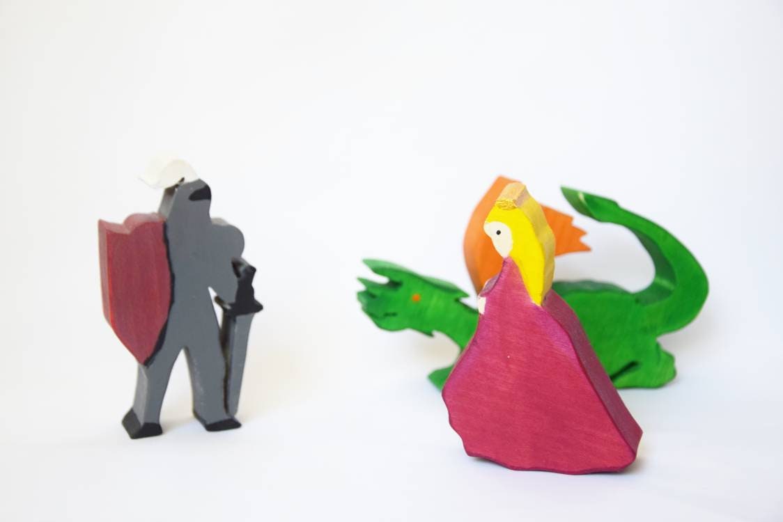 wooden knight, princes and dragon, waldorf inspired, wooden toy set, montessori toy, waldorf wooden toy, christmas gift, gift for kids