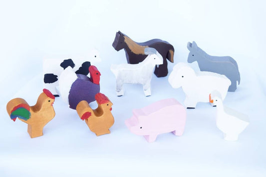 Farm animals waldorf inspired wooden toy set