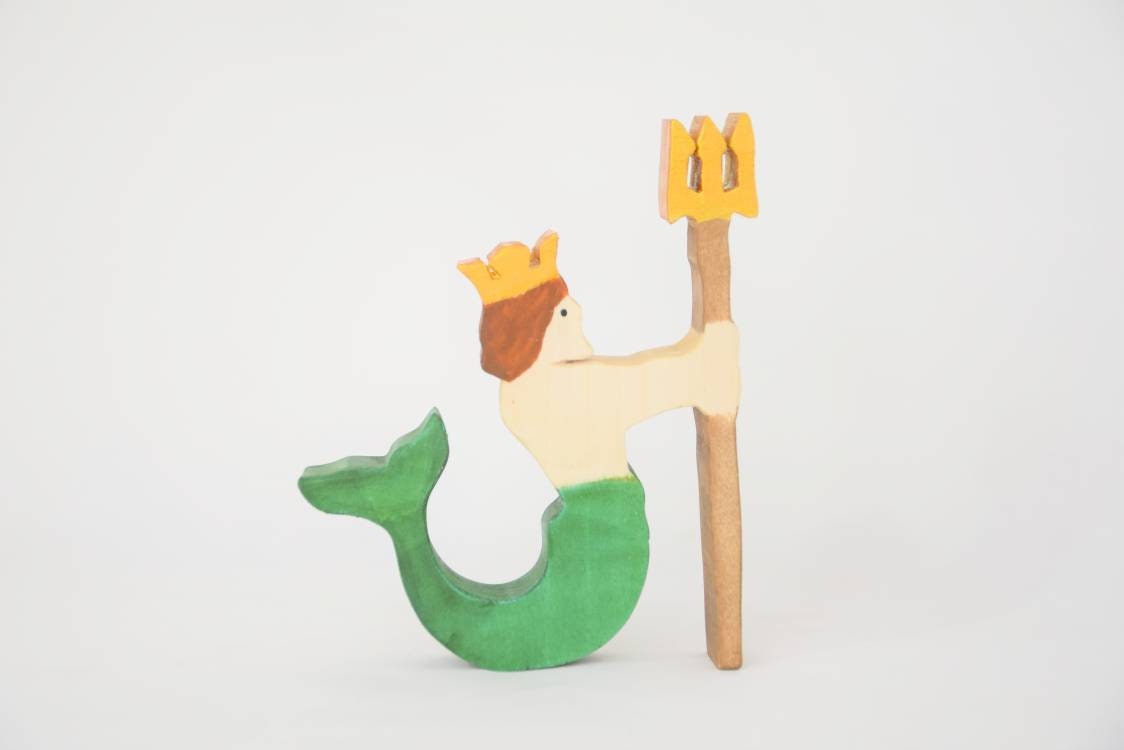 merman wooden toy, Poseidon wooden toy, waldorf people, pretend play, open ended toy set, small world wooden toy, waldorf inspired toy set