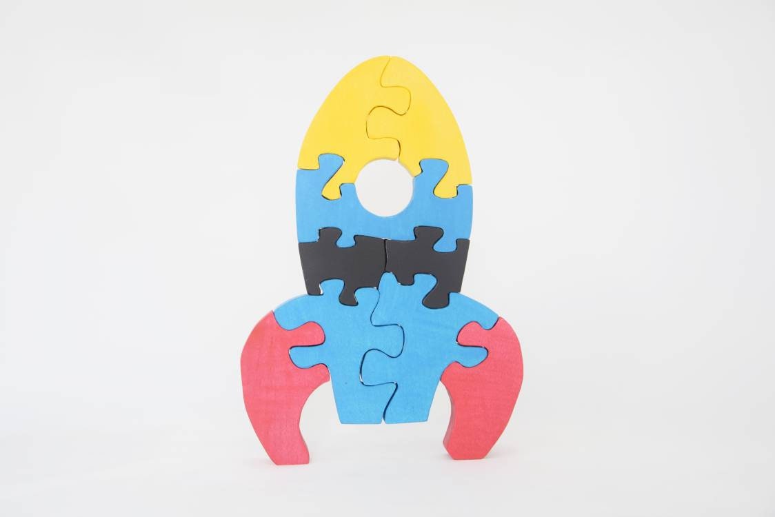 Wooden rocket space ship puzzle, wooden puzzle, montesori toy, waldorf inspired