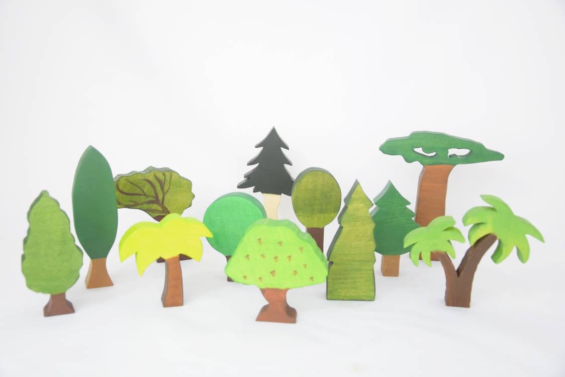 Trees set of nine, wooden forest toy set, wooden trees, wooden play scenes, imaginative play, waldorf trees, gift for kids, forest play set