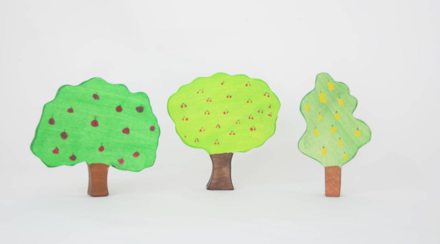 Orchard tree set, set of 3 orchard trees, wooden apple tree, pear tree, imaginative play toy set, wooden waldorf toy set, open ended toy set