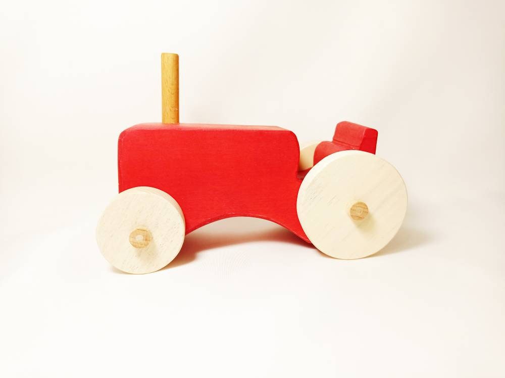Red tractor wooden toy, tractor wooden toy, farm toy for kids, christmas gift for kids, first birthday gift, wooden transportation toy