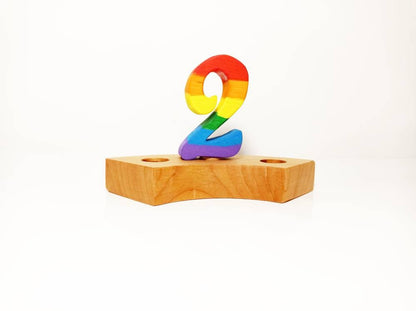 Rainbow number two birthday ring ornament, celebration ring ornament, waldorf wooden birthday ring, rainbow numbers, advent spiral decor