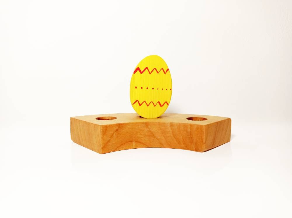 Yellow easter egg waldorf celebration birthday ring ornament, seasonal table decor, waldorf inspired easter wooden decoration lent ring
