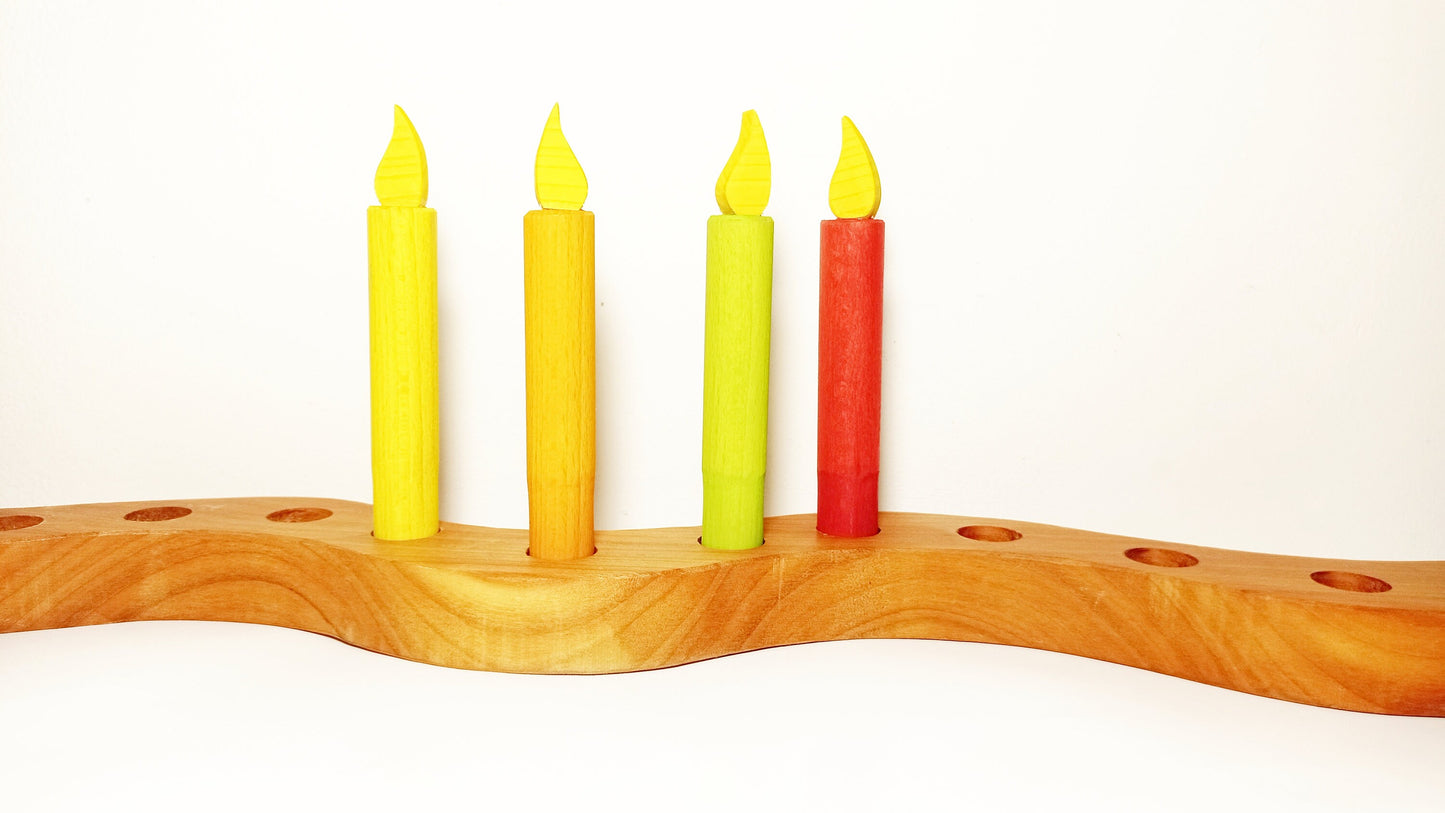 Wooden candleds for waldorf birthday and celebration ring, safe candles, wooden ornaments, waldorf inspired, seasonal table decorations