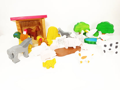 Farm scene wooden toy set