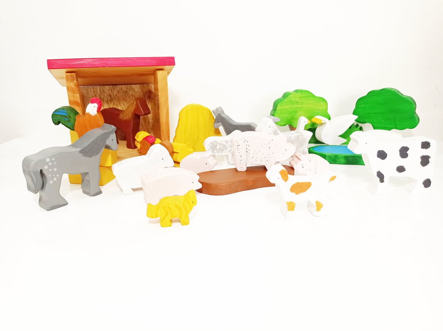 Farm scene wooden toy set