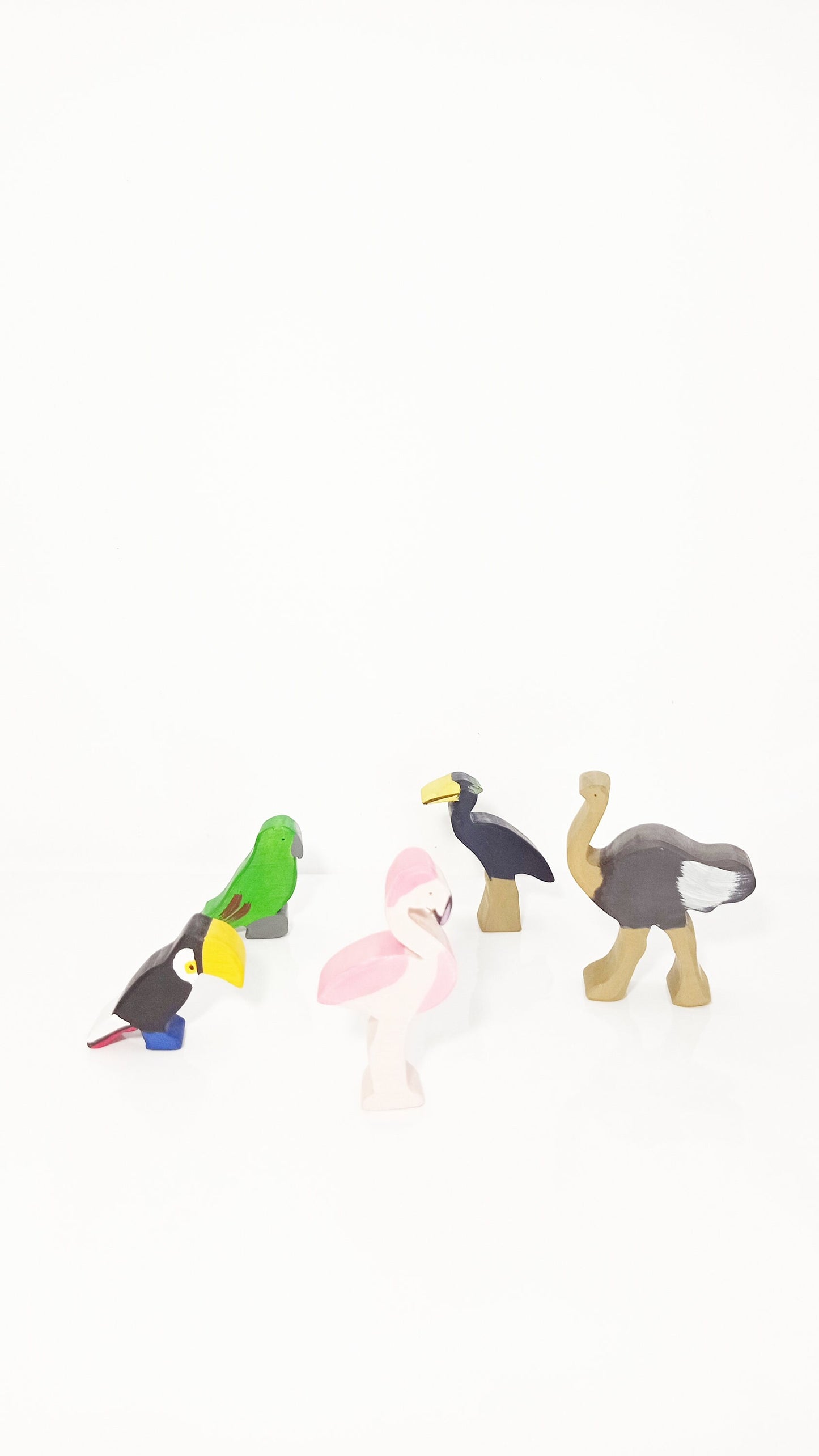 Exotic safari birds wooden waldorf inspired toy set