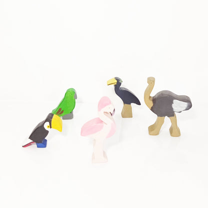 Exotic safari birds wooden waldorf inspired toy set