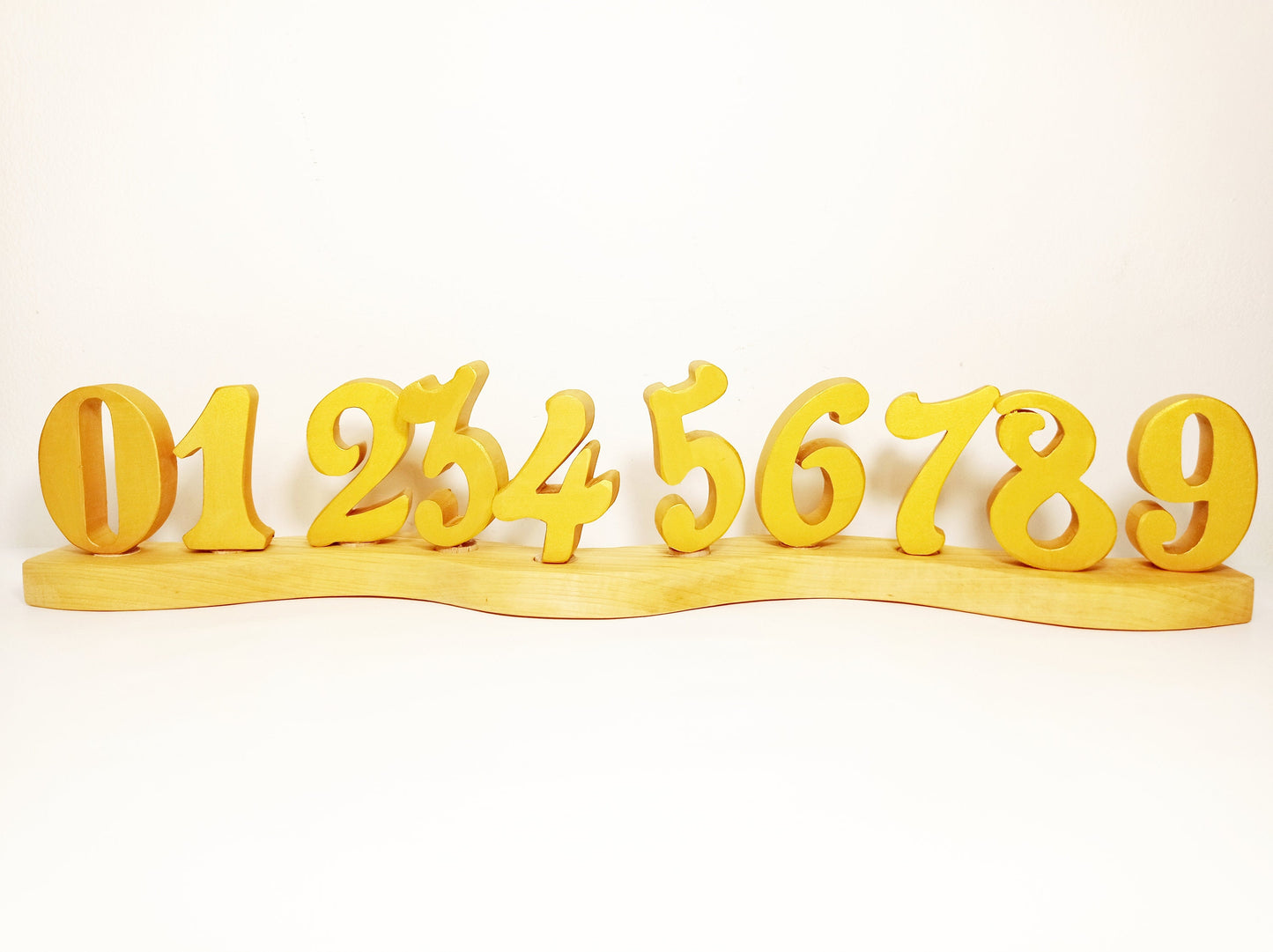 Set of 10 golden numbers waldorf celebration ring ornaments, waldorf birthday numbers set, golden numbers waldorf, seasonal table decoration
