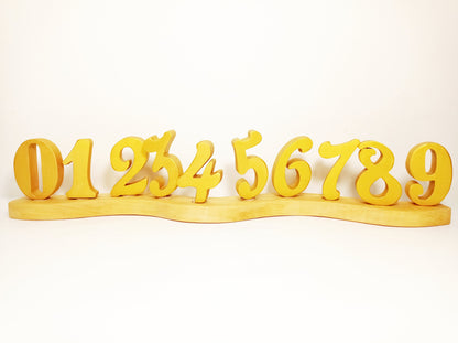 Set of 10 golden numbers waldorf celebration ring ornaments, waldorf birthday numbers set, golden numbers waldorf, seasonal table decoration