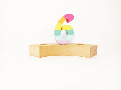 Waldorf number six birthday celebration ring ornament, waldorf inspired birthday wreath decor number, pastel rainbow number 6 ornament