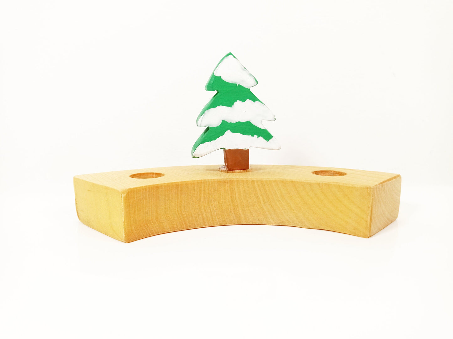 Evergreen tree with snow celebration ring ornament, waldorf birthday ring decoration, seasonal table decoration, winter tree ring ornament