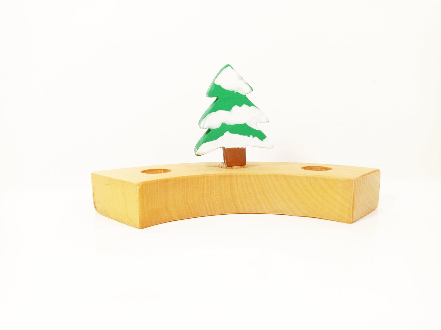 Evergreen tree with snow celebration ring ornament, waldorf birthday ring decoration, seasonal table decoration, winter tree ring ornament