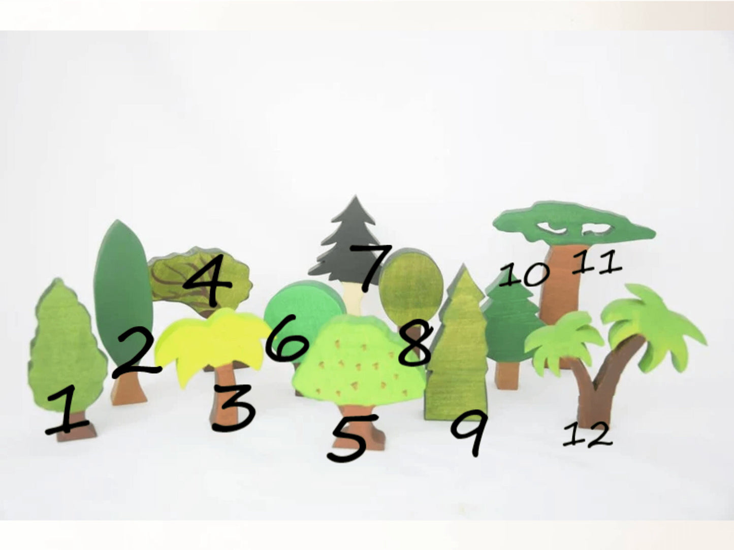 Trees set of nine, wooden forest toy set, wooden trees, wooden play scenes, imaginative play, waldorf trees, gift for kids, forest play set