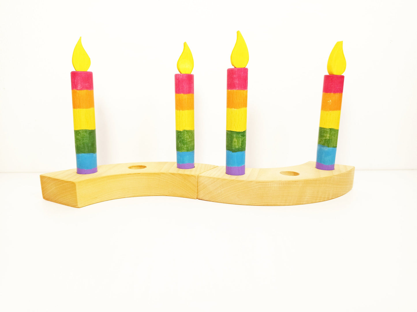 Wooden rainbow candles celebration birthday ring ornament, waldorf birthday candles, advent spiral wooden candle set, waldorf birthday